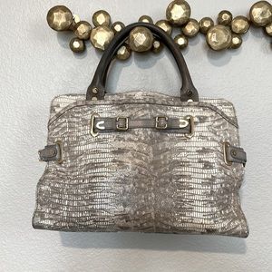 REBECCA MINKOFF Top Handle Leather Bag Gray Snake print Handbag Purse